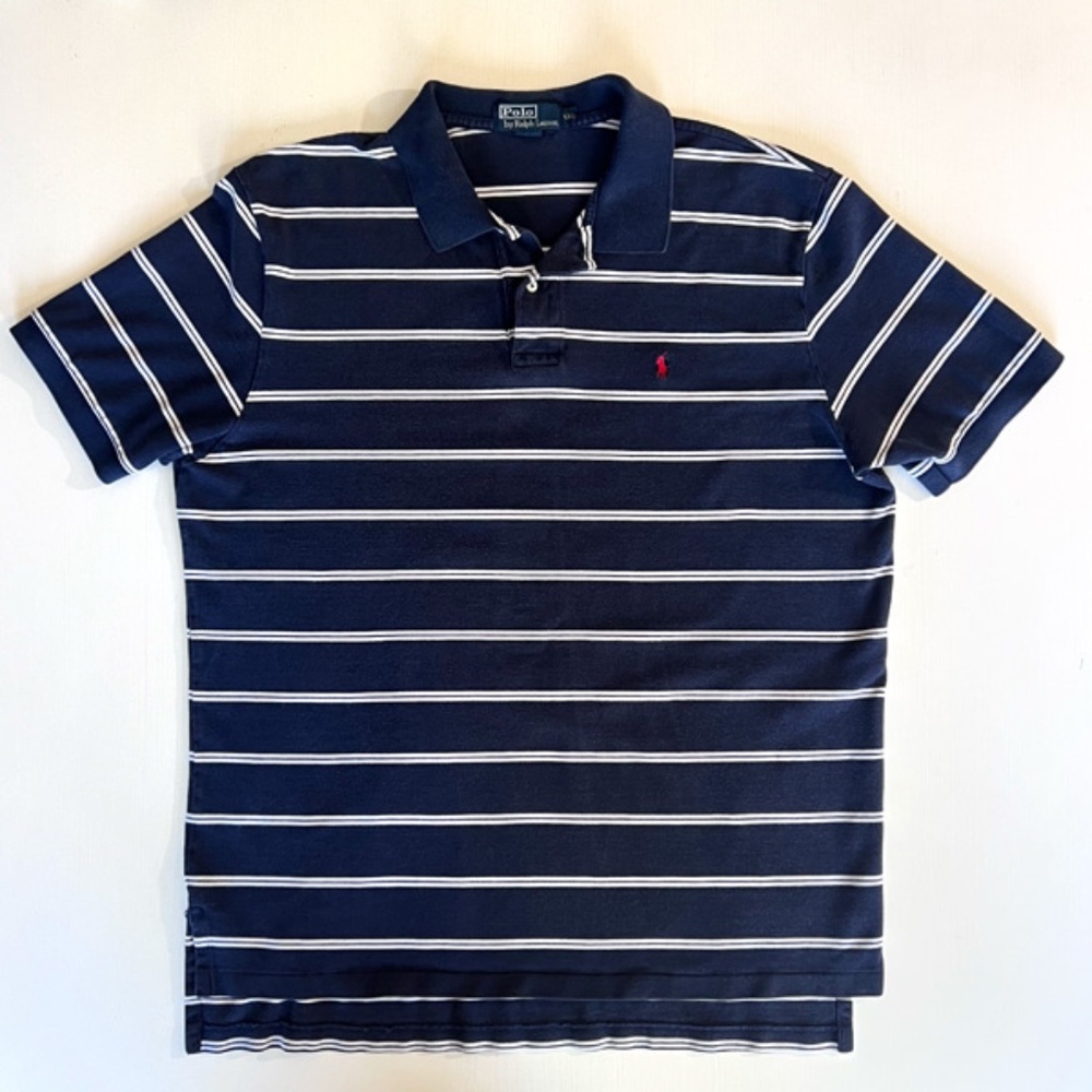Ralph Lauren Polo Men's Navy Blue White Stripe Classic XL short sleeve cotton